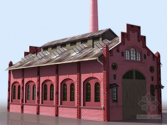 厂房大门口效果图资料下载-红砖厂房建筑效果图模型