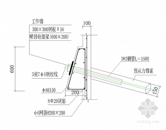 加强土钉面锚索头部大样图
