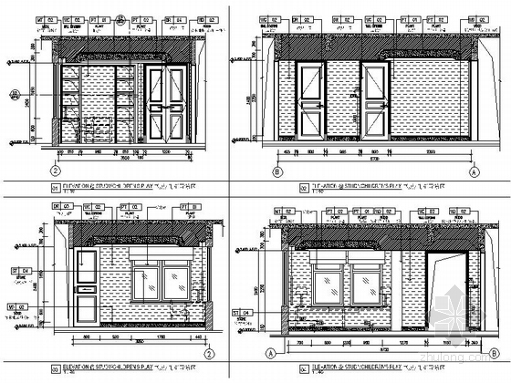 [广东]高档现代风格四层别墅室内装修施工图（含效果）儿童房立面图