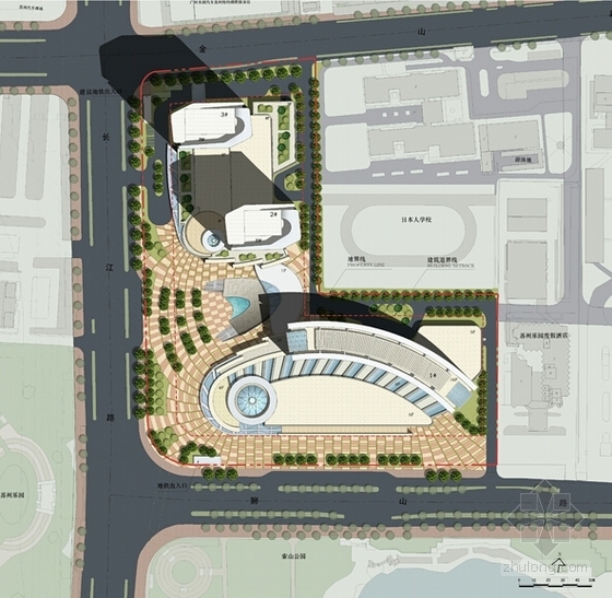 [江苏]现代风格商住楼建筑施工图（含方案文本）-现代风格商住楼建筑商业总平面图