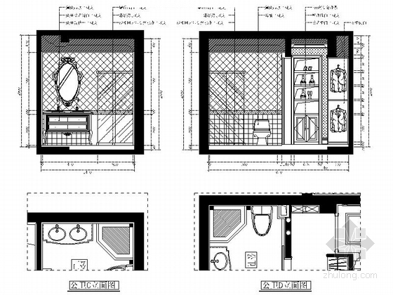 [四川]海景洋房欧式五居室样板房CAD施工图（含效果）公卫立面图