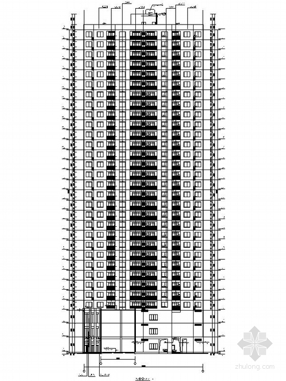 [武汉]现代高层塔式住宅带底商建筑施工图-现代高层塔式住宅带底商立面图