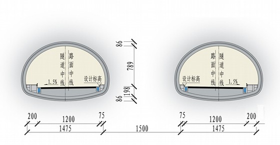 [重庆]城市双洞单向三车道隧道设计图纸全套368张cad(道路边坡排水