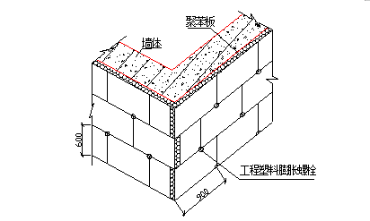 住宅混合公建楼建筑节能施工方案-阳角聚苯交错示意图