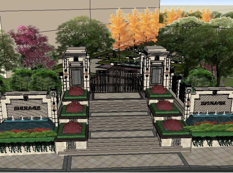 景观新中式酒店模型资料下载-[景观场景模型]新中式居住小区景观模型