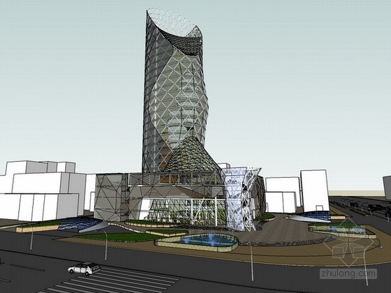 现代高层办公楼建筑效果图资料下载-现代高层办公楼建筑设计sketchup模型下载