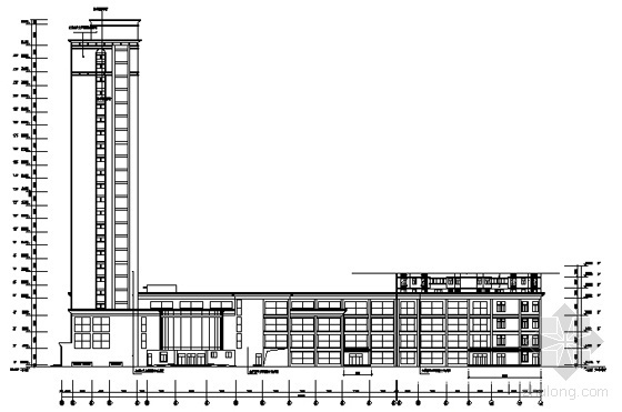 [西安]某二十三层大楼外装修建筑施工图(含钢构详图)-裙房立面图