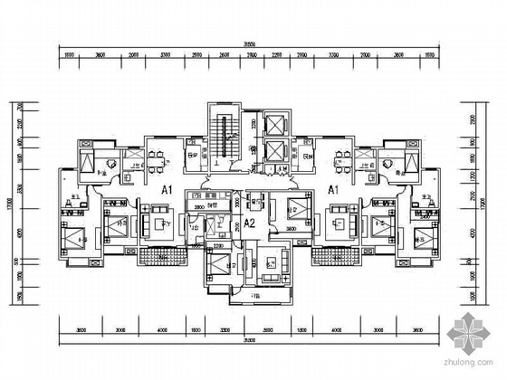 四梯12户房户型资料下载-塔式高层一梯三北梯户型图（124/88）
