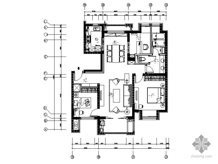 万科公寓cad资料下载-[万科]某小区05公寓115户型三居室内设计图