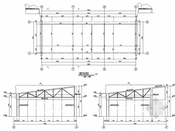 酒店游泳池钢结构桁架结构施工图-钢梁平面布置图 