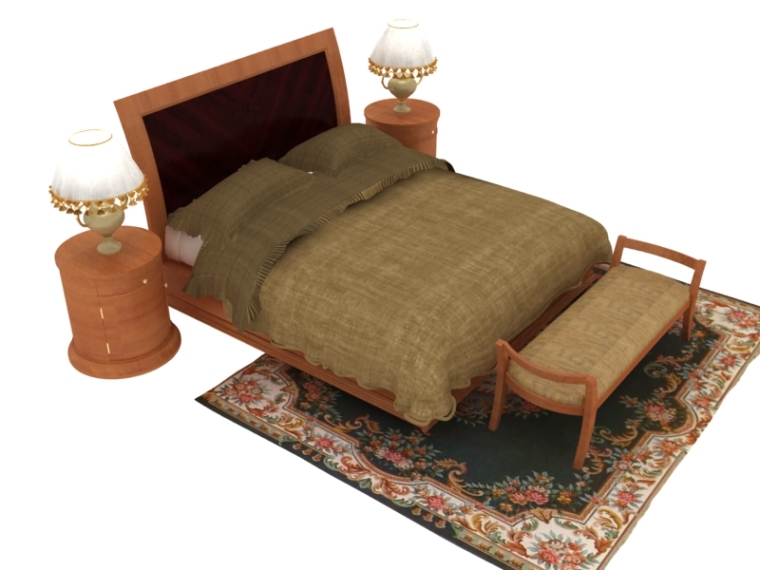 欧式床图纸资料下载-实木欧式床3D模型下载