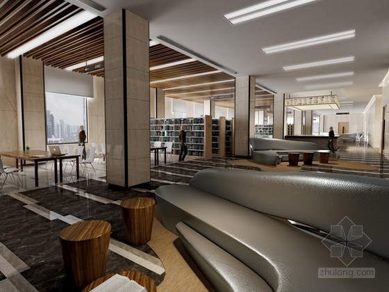 图书馆室内3d效果图资料下载-现代时尚风格图书馆3d模型下载