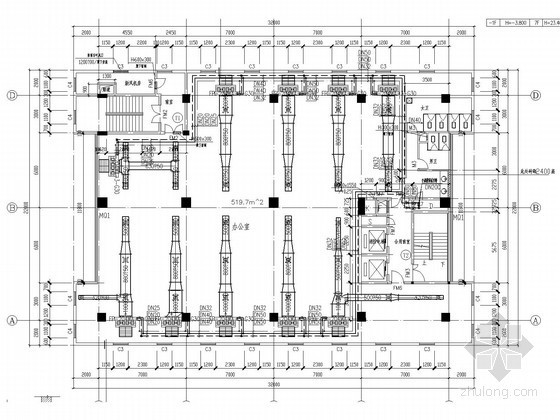 [吉林]电力大厦空调通风系统设计施工图-三层空调通风平面图 