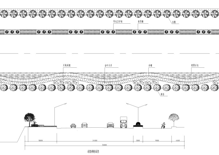 道路绿化CAD图块（28组）-道路横断面图