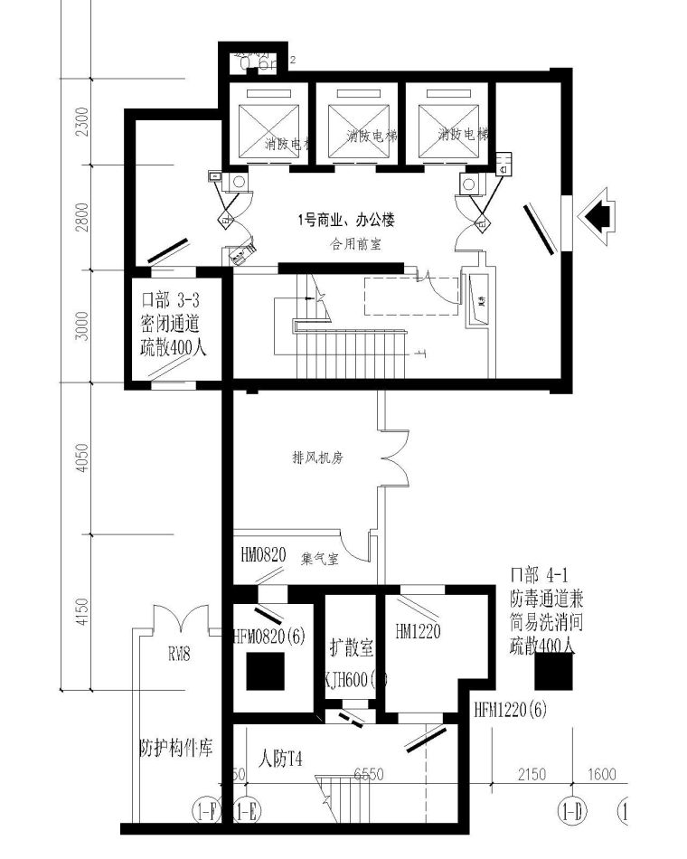 某小区弱电智能化图纸-1号商业、办公楼地下二层弱电平面图