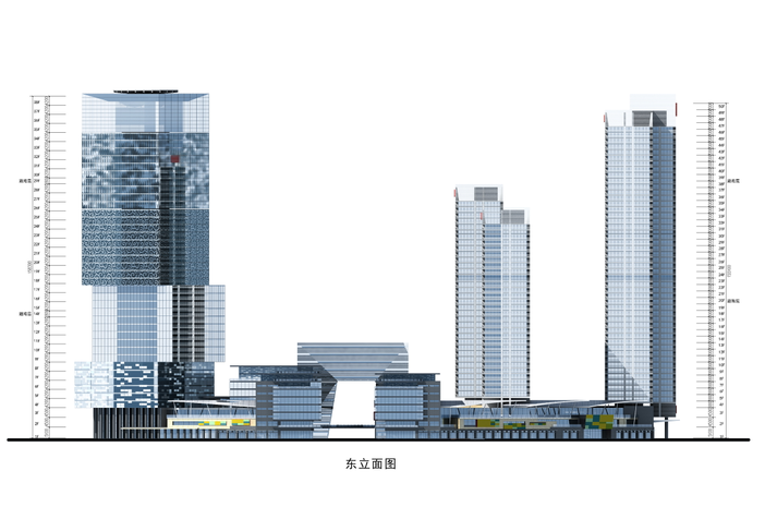 [深圳]中小企业总部综合体项目设计方案文本（附设计说明）-中小企业总部综合体项目设计-东立面图