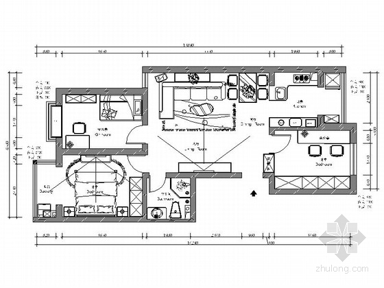 现代装饰柜cad资料下载-93平温馨现代三居室样板间CAD装修图（含效果）