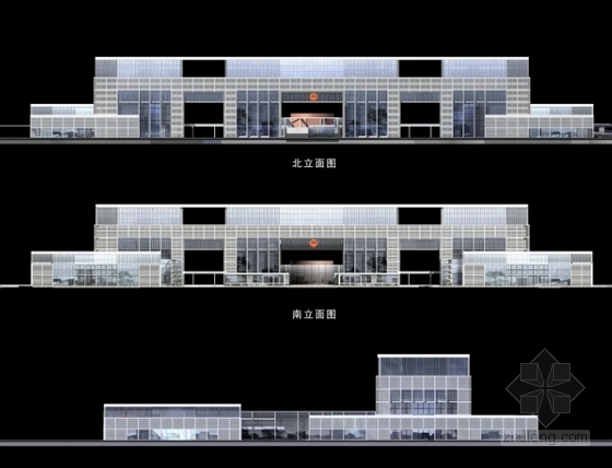 [山东]玻璃幕墙办公区规划及单体设计方案文本（含cad）-办公区立面图