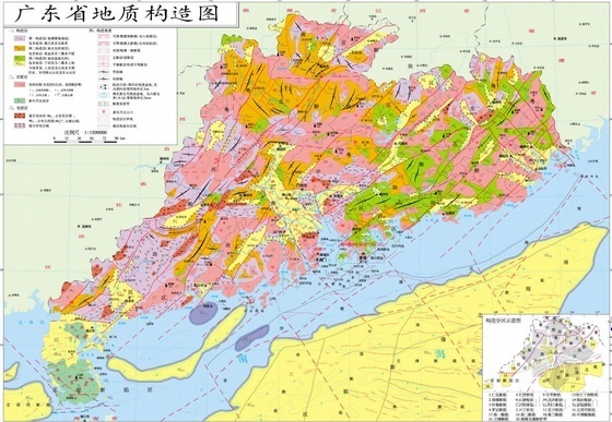 广东省湛江市区域地质资料下载-广东省地质构造图