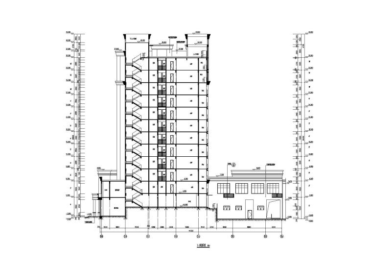 [福建]产业园框剪结构综合楼建筑结构施工图-综合楼建筑剖面图
