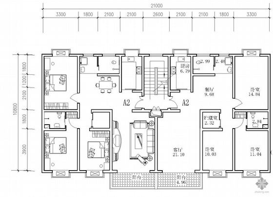 一电两户户型资料下载-板式多层一梯两户户型图(126/126)