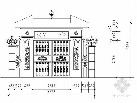 欧式大门柱子的装饰图资料下载-某豪宅铁艺大门立面图