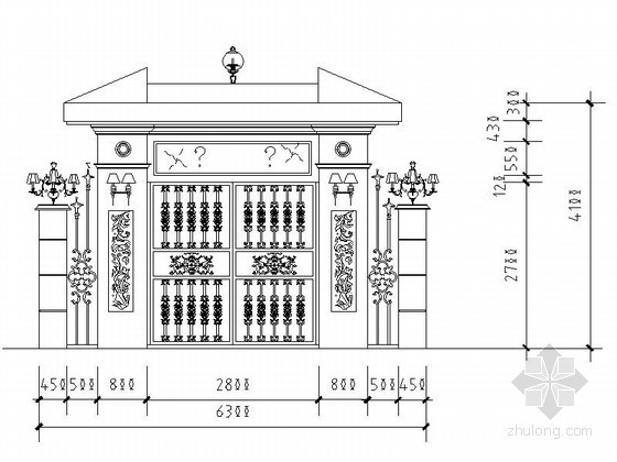 cad欧式铁艺大门资料下载-某豪宅铁艺大门立面图