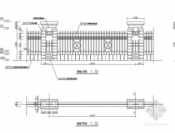 室外铁艺围墙资料下载-小区铁艺围墙施工图