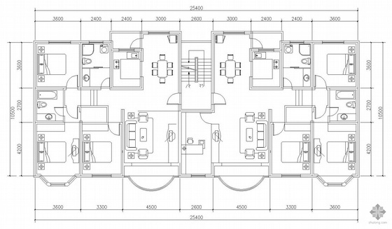 135一梯两户户型图资料下载-多层一梯二户户型图(135/148)