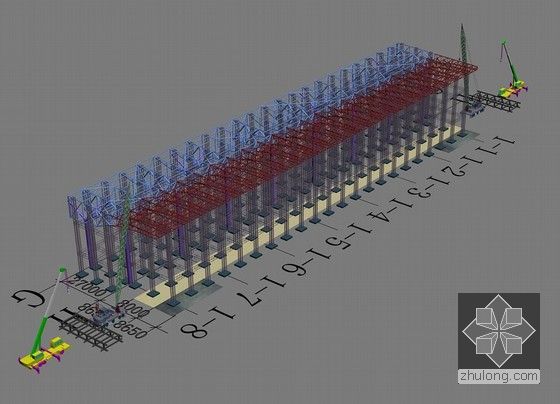 [广东]火车站钢结构工程施工组织设计（三维效果流程图及节点详图）-悬挑结构安装示意图