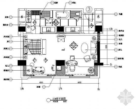 五星酒店智化设计图资料下载-某五星酒店大客房设计图