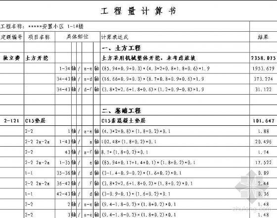 北京工程量计算书安装土建资料下载-土建工程量计算书实例