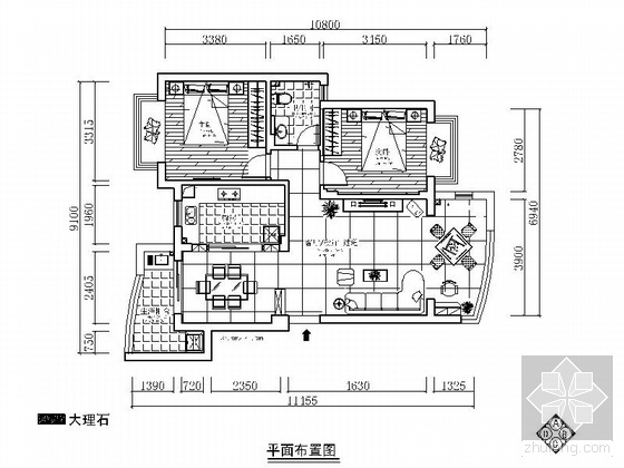 现代中式两室二厅装修图（含效果）