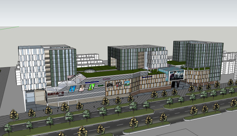 大型商业建筑3D模型资料下载-大型完整广场建筑模型