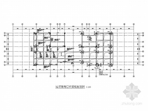 [学士]某5层框架办公楼优秀毕业设计（含计算书及建筑图）-屋顶架构层柱梁板配筋图 