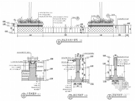 [广东]某小区中心花园景观工程施工套图-树池及坐凳大样图