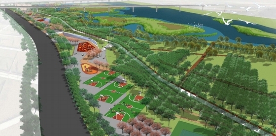 [西安]左岸四季生态湿地公园景观规划方案-鸟瞰效果图
