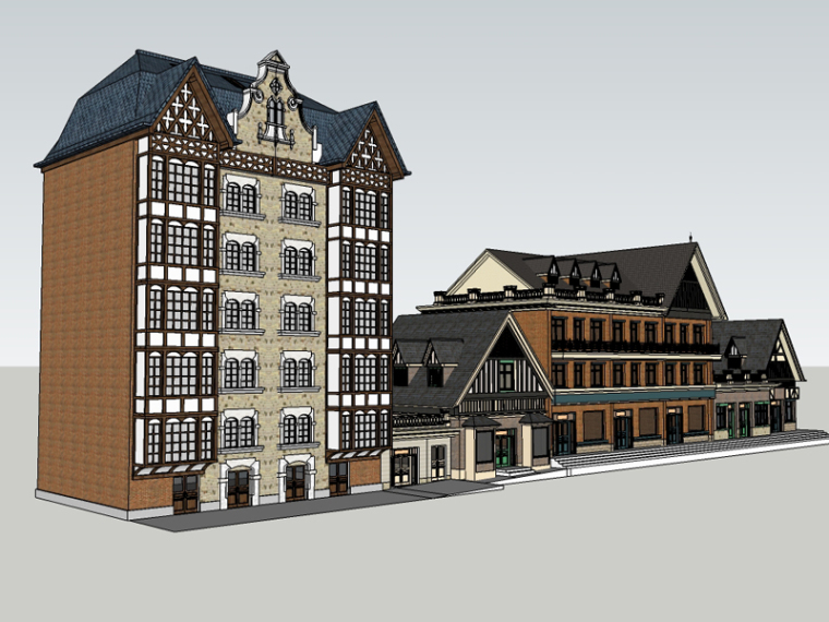 临街建筑图片资料下载-临街商铺建筑SketchUp模型下载