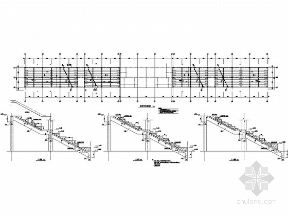 膜结构中学体育场看台结构施工图（含建筑图）-看台踏步板结构配筋图 