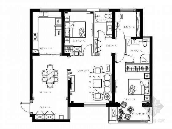 法式居室设计资料下载-[陕西]时尚优雅浪漫之旅法式三居室CAD装修施工图（含效果）