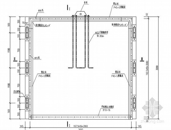 [浙江]新建港水闸工程全套施工图（箱涵式水闸）-闸门止水布置图 