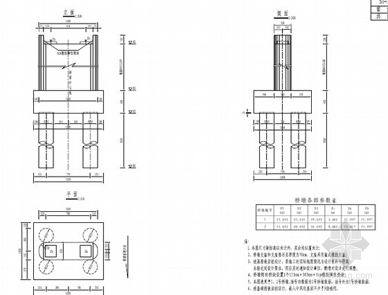 [湖南]预应力变截面现浇箱梁大桥及接线道路工程施工图458页-桥墩一般构造图 