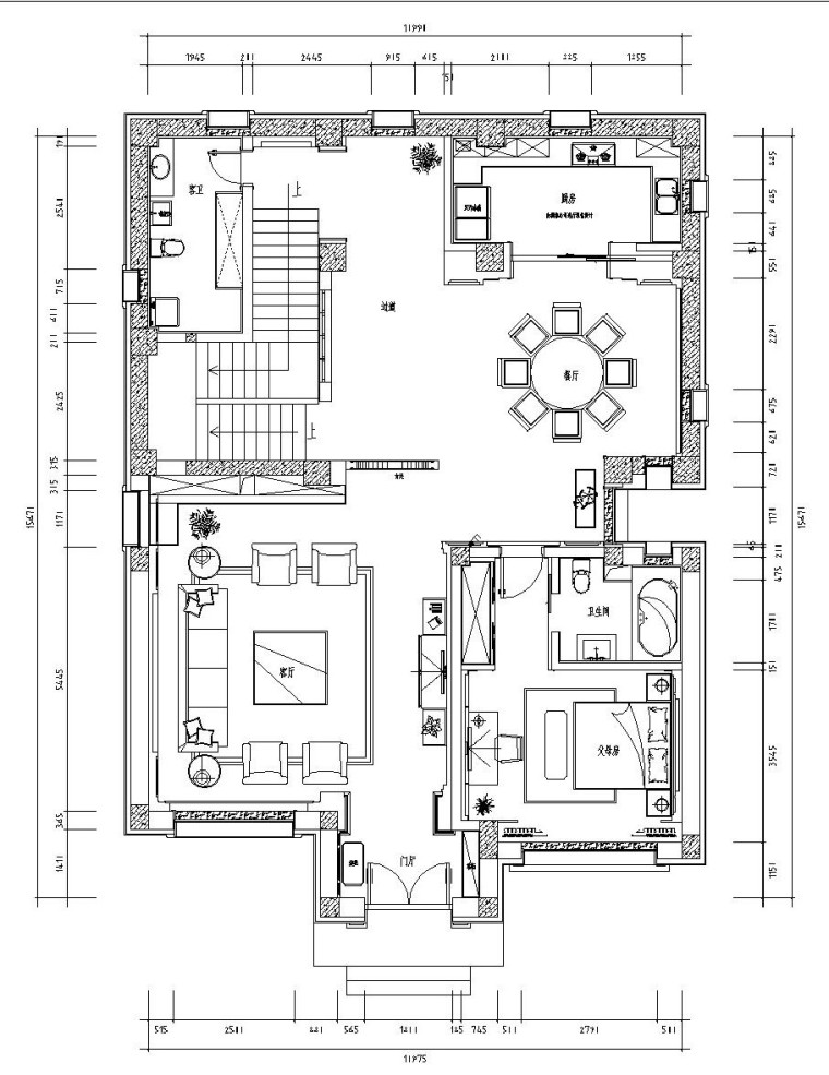 别墅中式客厅装修资料下载-新中式三层别墅内部装修施工图设计（附效果图）
