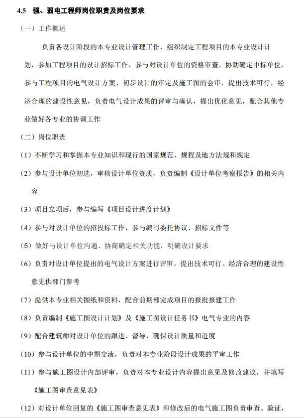 房地产设计管理制度及流程（共45页）-强、弱电工程师岗位职责及岗位要求0