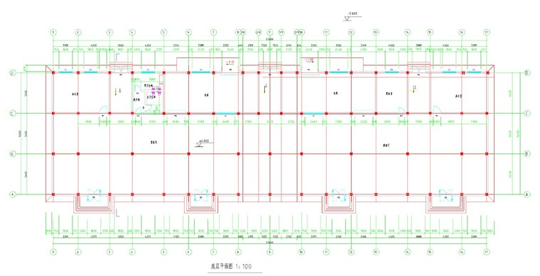 框架商住楼（计算书、建筑、结构图）-1、底层平面图