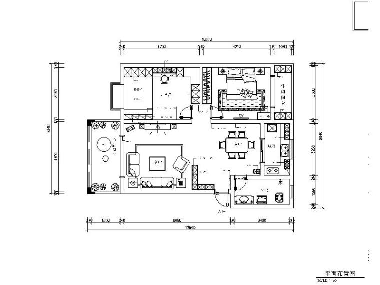 装修设计整套施工图资料下载-90平欧式两居室装修整套施工图