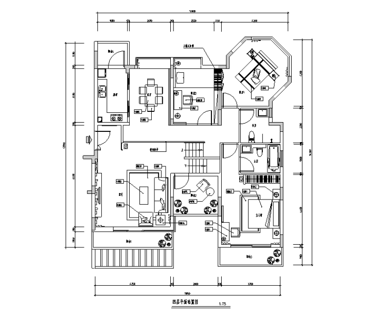 黑白色调住宅设计施工图（附效果图）-平面布置图