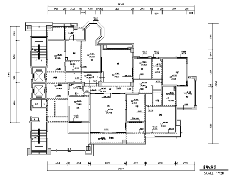 香蜜湖一号住宅设计施工图（附效果图）-原始结构图