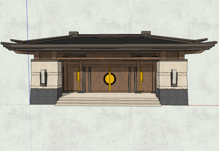 古建筑大门3d模型资料下载-入口大门模型设计（新中式风格）