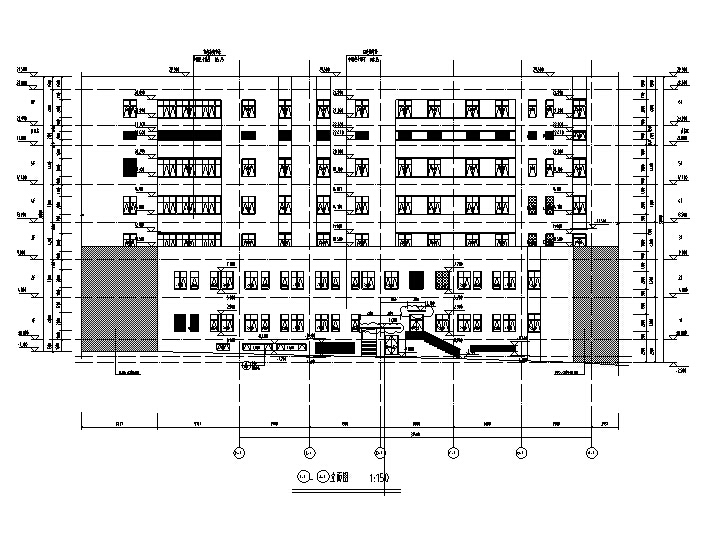 [湖南]高层框架结构市级医院综合楼建筑施工图（16年含水电图纸）-高层框架结构市级医院综合楼建筑立面图